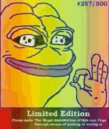 a limited edition pepe card with a yellow face