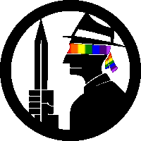 a black and white drawing of a man with a rainbow hat