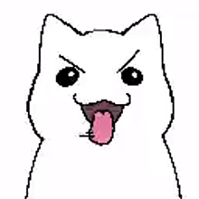 a white cat with a pink tongue sticking out is making a funny face .