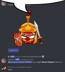 a screenshot of a discord conversation with a roman helmet and sword