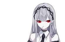 a girl with long white hair and red eyes