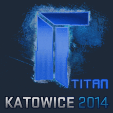 a logo for katowice 2014 with a blue t on it