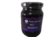 a jar of blueberry jam with a purple label