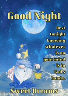 a picture of a gnome with the words good night sweet dreams on it