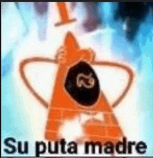 a picture of a cartoon character holding a trophy with the words `` su puta madre '' written below it .