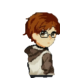 a pixel art of a boy wearing glasses and a brown hoodie .