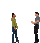 a man and a woman are standing next to each other and talking