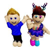 a boy and a girl are standing next to each other and waving