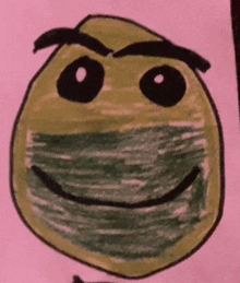 a child 's drawing of a smiley face with an angry expression
