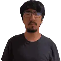 a man with glasses and a beard is making a gesture with his hand