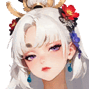 a girl with white hair and flowers in her hair is wearing a crown .