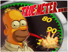 a cartoon of homer simpson with a speedometer that says truemeter on it