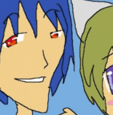 a drawing of a man with blue hair and a woman with green hair