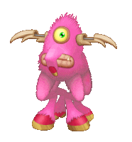 a pink monster with horns and a big eye