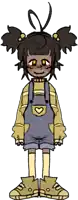 a drawing of a little girl wearing overalls and boots