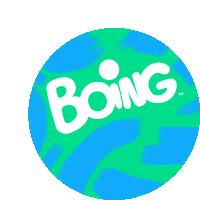 a green and blue circle with the word boing written on it