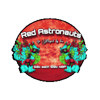 a red circle with the words red astronauts in white letters