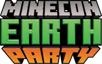 a logo for minecraft earth party with green and orange blocks