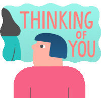 an illustration of a person with the words thinking of you above them