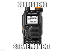 a black walkie talkie with a steve moment meme on it .