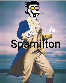 a man in a suit with the name spamilton written on it