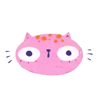 a pink cat with purple eyes and orange spots