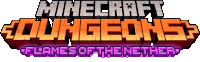 a logo for a video game called minecraft dungeons flames of the nether