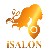 a logo for a salon with a silhouette of a woman 's head and a pair of scissors