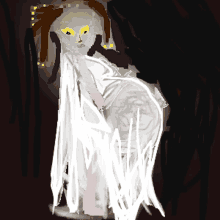 a pixel art drawing of a woman with dreadlocks and yellow eyes