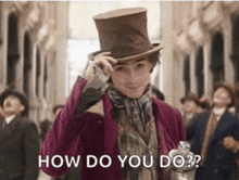 a man wearing a top hat is asking how do you do ?