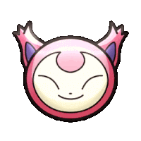 a cartoon drawing of a pink and white cat with purple ears and a smile on its face .