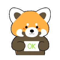 a cartoon illustration of a red panda holding a sign that says ok