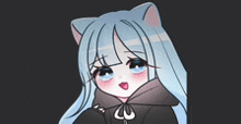 a girl with cat ears is wearing a black hoodie