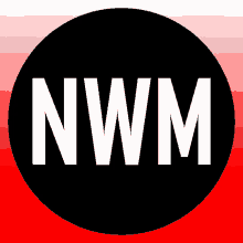 a black circle with the word nwm in white