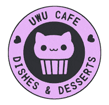 a logo for a restaurant called uwu cafe dishes and desserts .