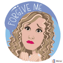 a woman with curly hair has a speech bubble that says " forgive me "