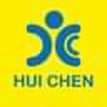 a blue and green logo on a yellow background that says huichen