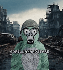 a picture of a gorilla wearing a helmet with the words gorillayardstare on it