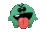 a green ghost with a red tongue sticking out of its mouth .