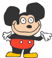 a cartoon drawing of a mickey mouse with big eyes