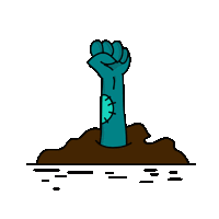 a cartoon drawing of a zombie hand sticking out of the ground .