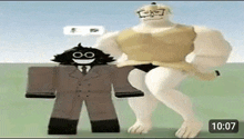 a cartoon character in a suit and tie is standing next to a cartoon character in underwear .