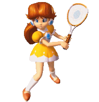 a cartoon girl in a yellow dress is holding a tennis racket