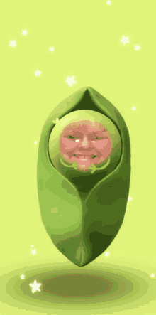 a green peas pod with a woman 's face in it