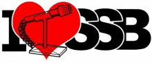 a logo that says i love ssb with a red heart and a microphone .