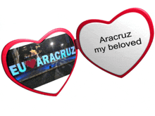 a heart shaped picture frame with a picture of eu aracruz on it