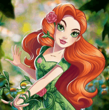 a drawing of a girl with red hair and a rose in her hair