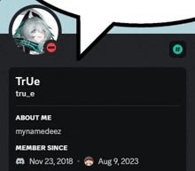 a screenshot of a person 's profile with the name true