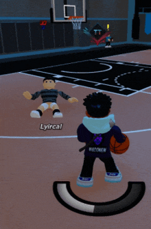 lyircal is playing basketball on the court with another person