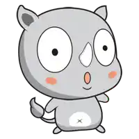 a cartoon drawing of a rhino with big eyes and a white x on its belly